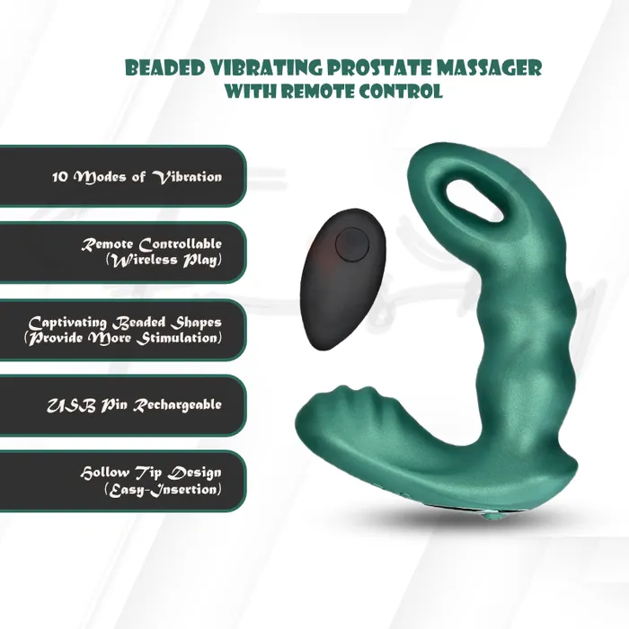 SHOTS Male Sex Toys SHOTS Beaded Vibrating Prostate Massager with Remote Control Metallic Green