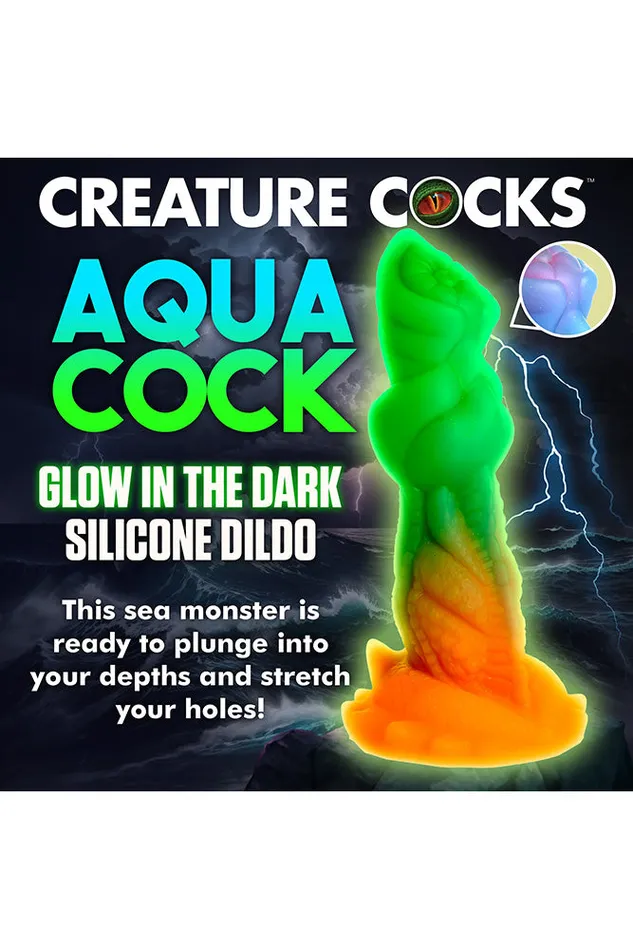XR Brands Dildos XR Brands Creature Cocks Aqua Cock GlowintheDark Silicone Dildo Multicolour