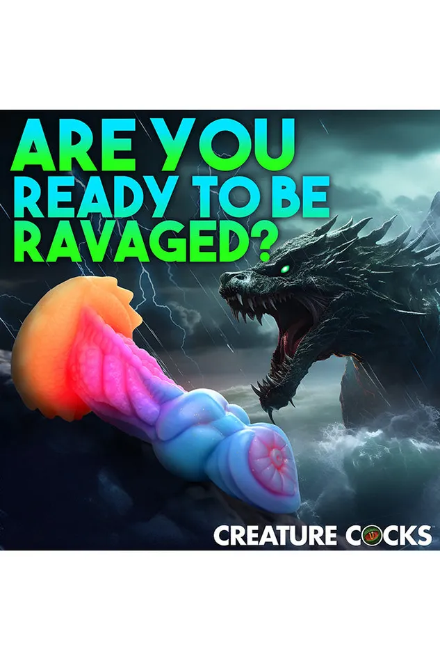 XR Brands Dildos XR Brands Creature Cocks Aqua Cock GlowintheDark Silicone Dildo Multicolour
