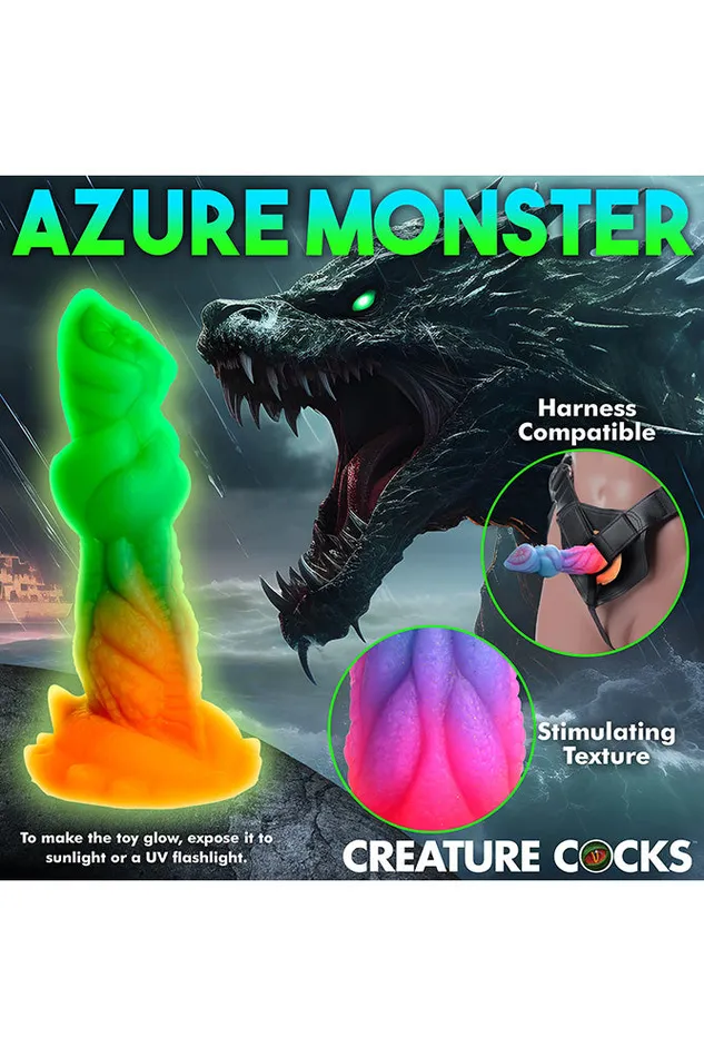XR Brands Dildos XR Brands Creature Cocks Aqua Cock GlowintheDark Silicone Dildo Multicolour