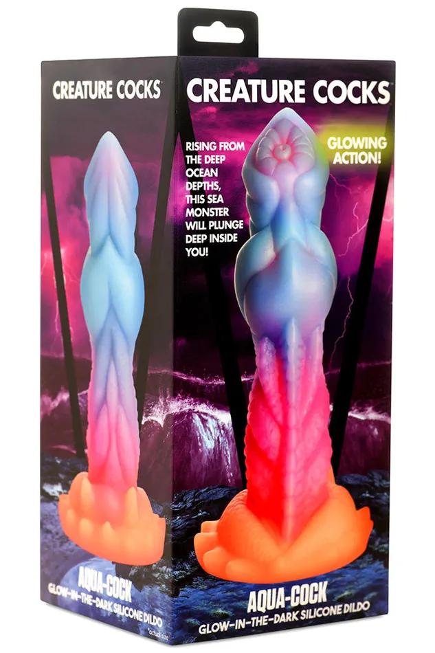 XR Brands Dildos XR Brands Creature Cocks Aqua Cock GlowintheDark Silicone Dildo Multicolour