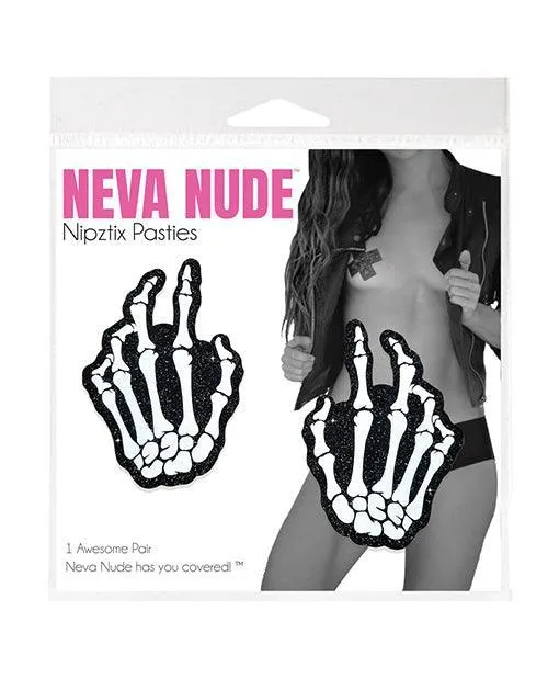 Anal Neva Nude Holographic Skeleton Hands Pasties WhiteBlack OS Neva Nude